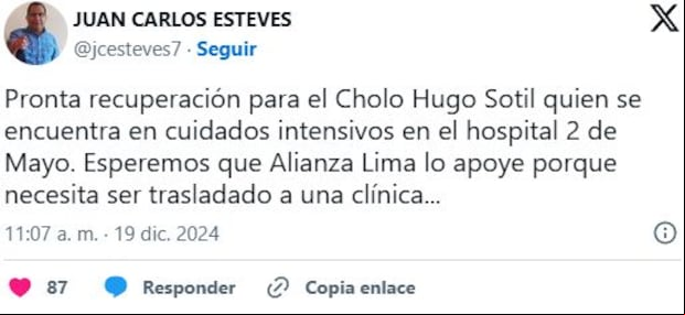 Información sobre la salud de Hugo Sotil. (X)