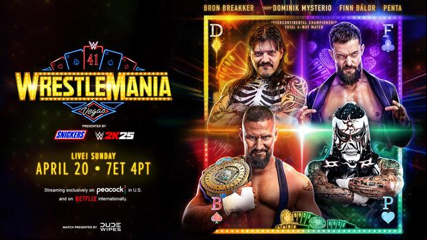 En WrestleMania, el Campeonato Intercontinental se defenderá en un Fatal 4-Way Match por primera vez en la historia en 'La Vitrina de los Inmortales'. Bron Breakker se enfrentará a Penta, Finn Bálor y "Dirty" Dominik Mysterio de The Judgement Day. | Crédito: WWE