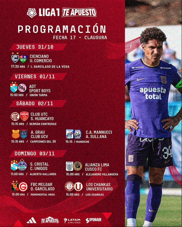 Programación de la fecha 17 del Torneo Clausura 2024. (Foto: Liga 1)