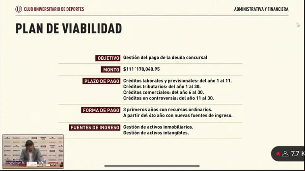 El plan de viabilidad que presentó Jean Ferrari durante su balance del 2024.