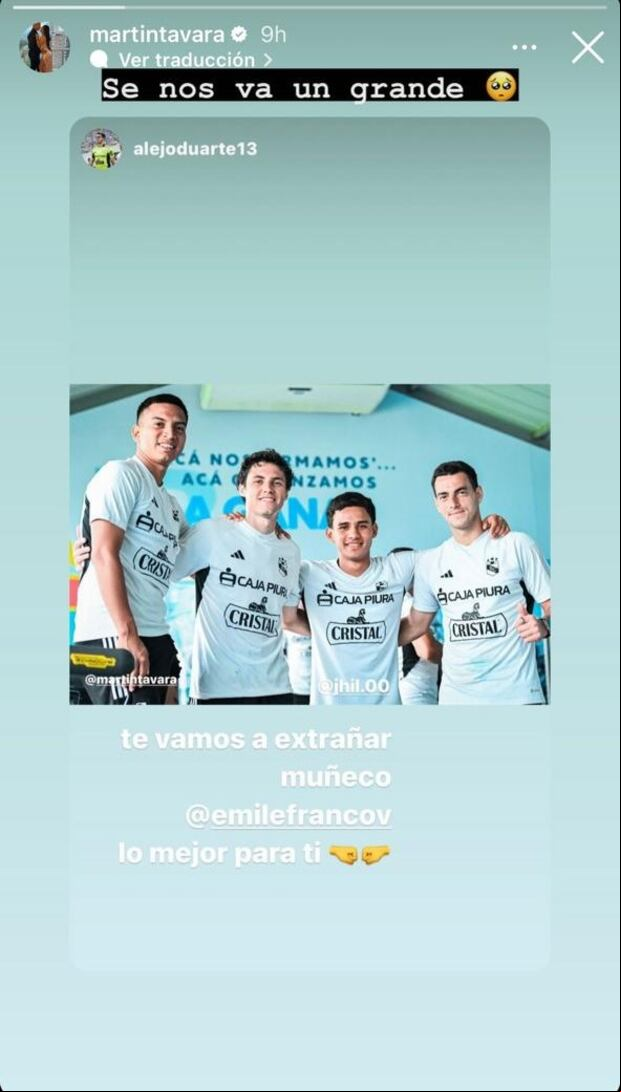 El mensaje de Martín Távara a Emile Franco. (Foto: Instagram)