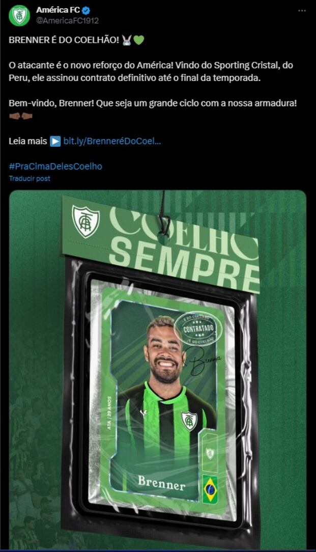 América anuncia a Brenner Marlos por todo el 2024. (Foto: @AmericaFC1912).