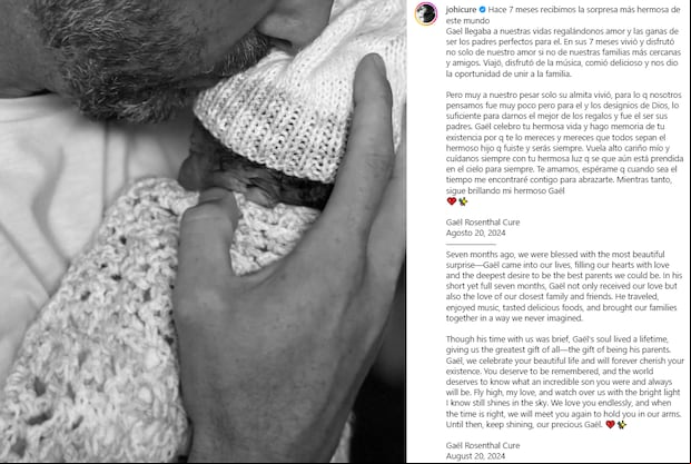 Así anunció la actriz colombiana al deceso de su heredero (Foto: Johanna Curé / Instagram)