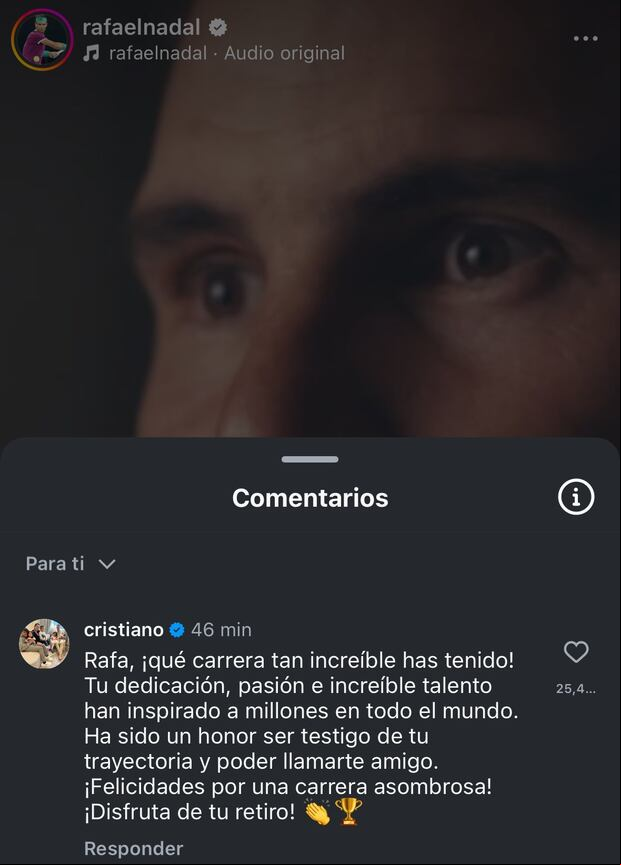 Las emotivas palabras de Cristiano Ronaldo a Rafael Nadal tras anunciar su retiro.