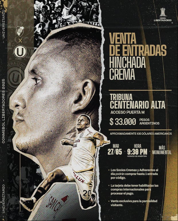 Universitario de Deportes publicó la venta de entradas para los hinchas cremas que viajen a Argentina. (Foto: @Universitario)